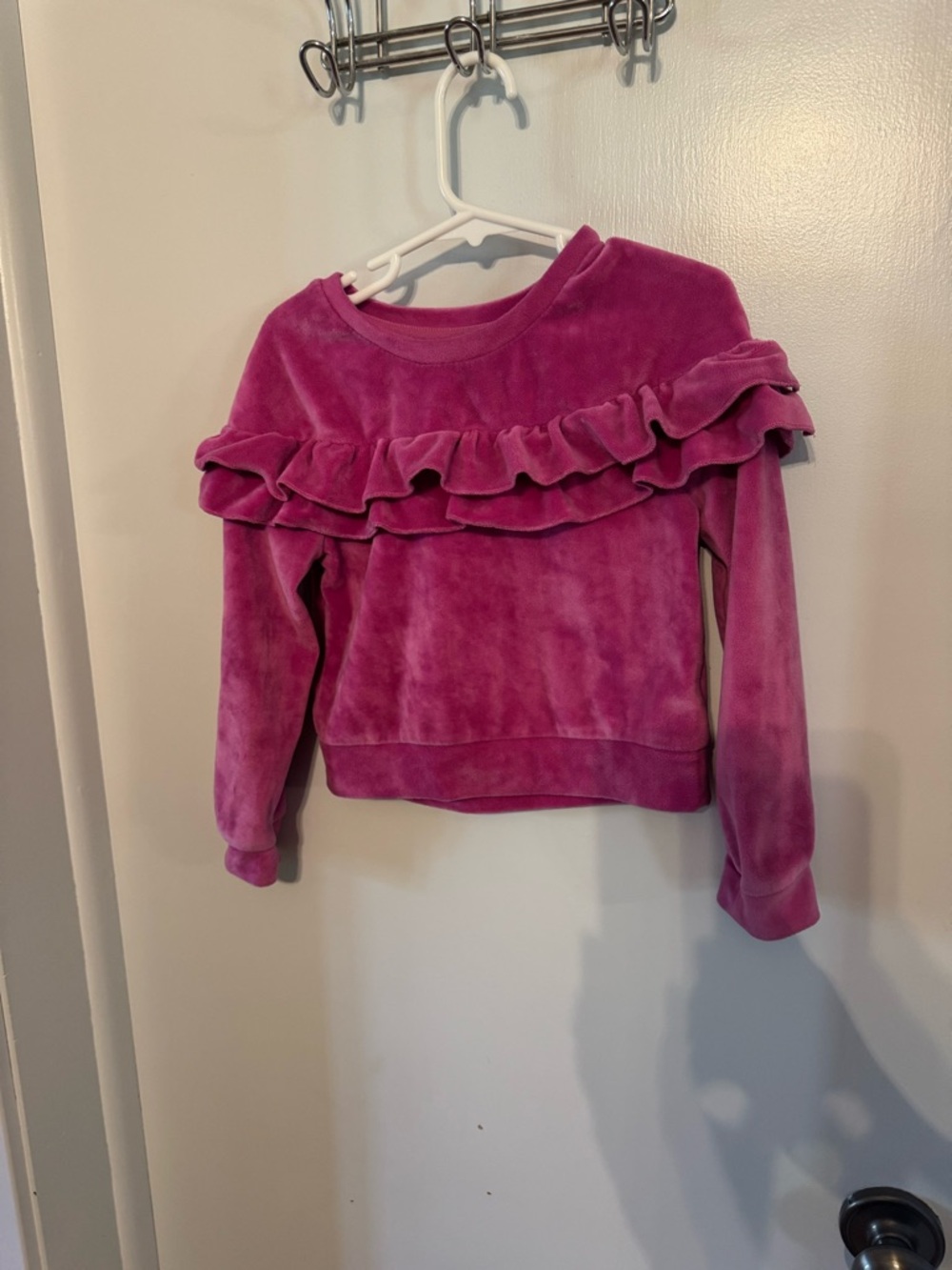 btween Pink Ruffle Velvet Sweater Top